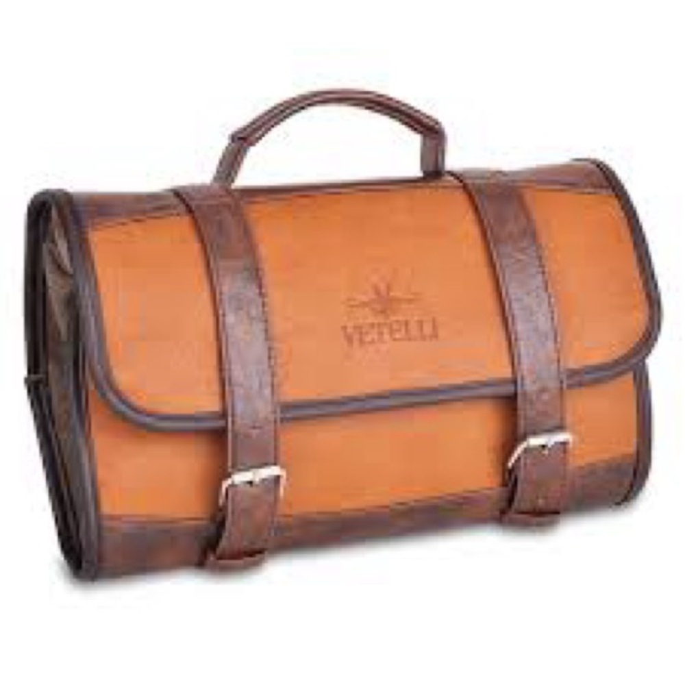 NEW!! Vetelli Tan and Brown Leather Men's Travel Dopp Toiletries Kit